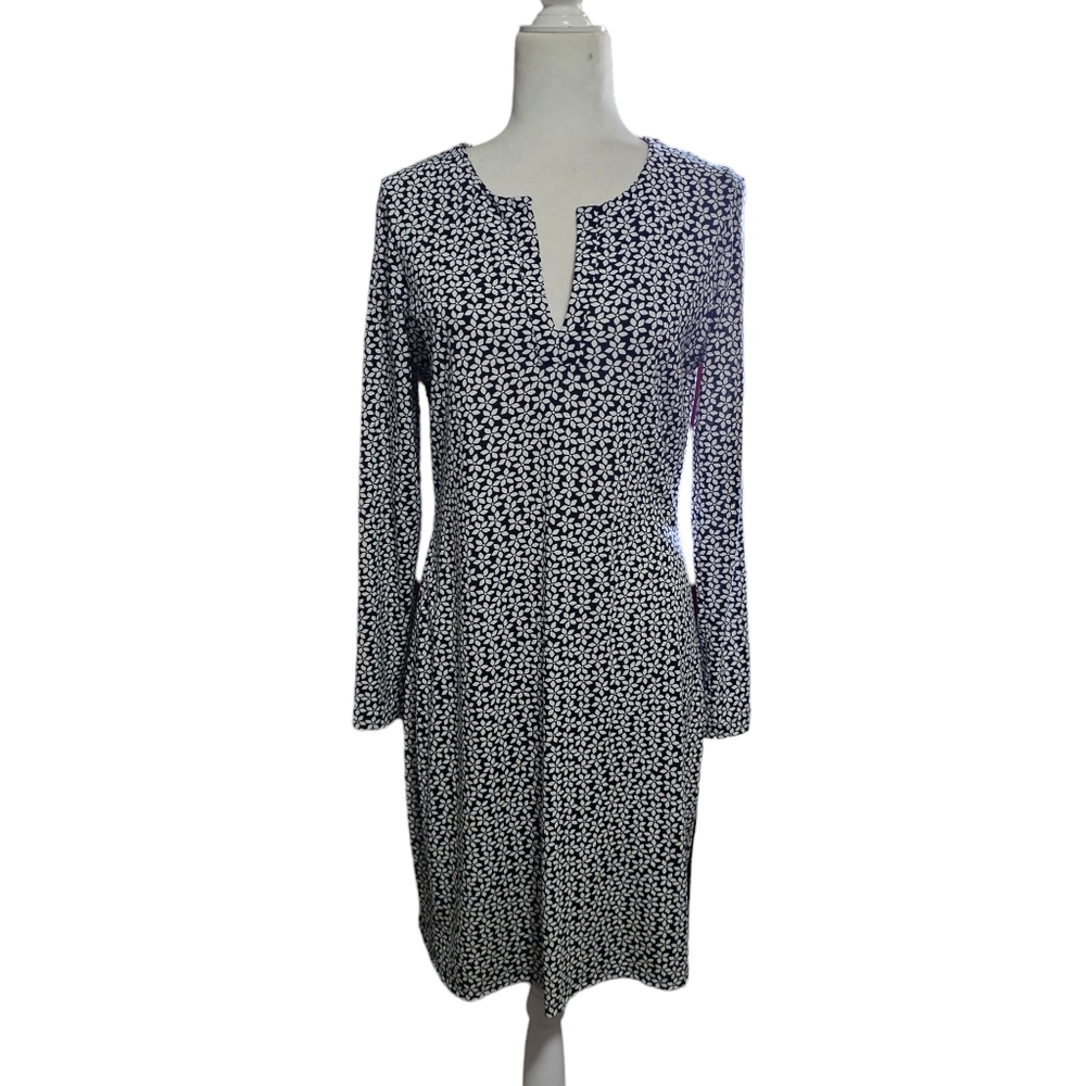 Dianne Von Furstenberg Midi Dress Cotton/ Silk Floral Print Black/White Size 8